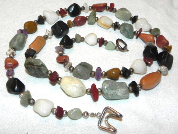 Vintage Natural Polished Agate Quartz Amethyst Stone Bead 30.5″ Necklace Boho
