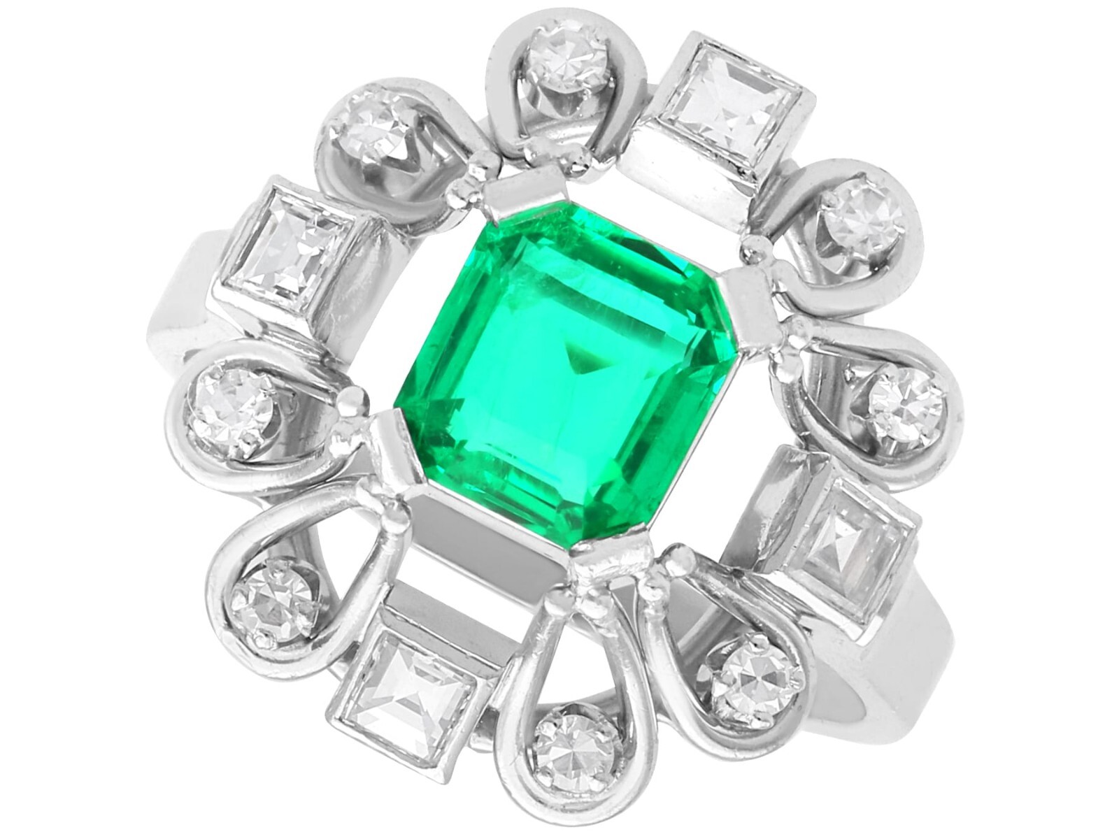 0.99Ct Colombian Emerald and 0.35Ct Diamond, 18k White Gold Ring Circa 1925