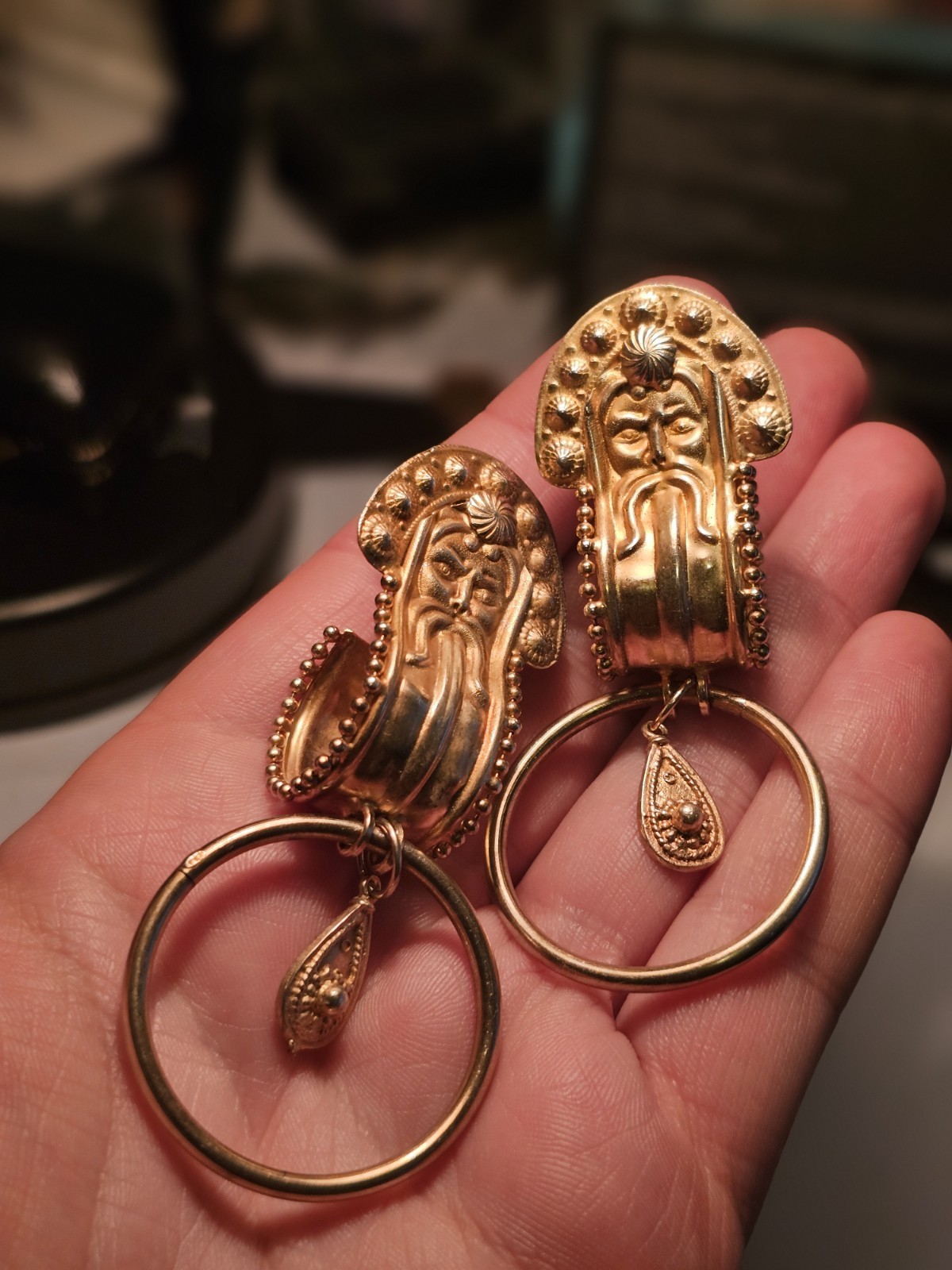 Vtg. Bold Deco Signed ☆473 A.R .925 Vermeil Dangle Drop Beaded Post Earrings 47