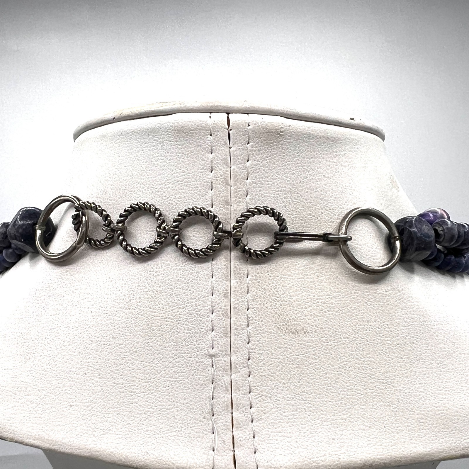 Three Strand Blue Purple Beaded Statement Necklace Artisan Boho Style 18″