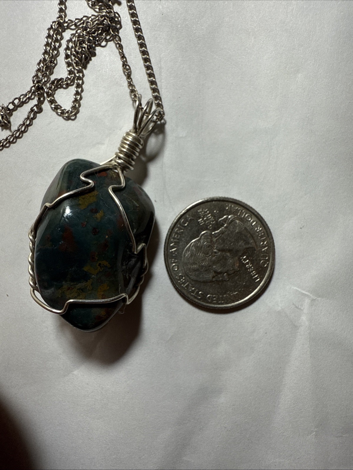 Necklace Bloodstone Big 25ct Solitaire Vintage Sterling Silver 18” Chain