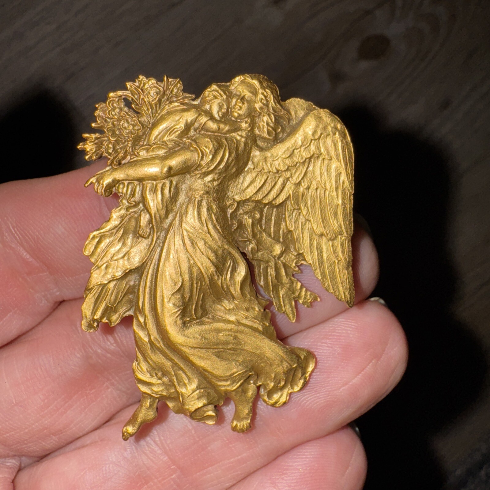 Guardian Angel Brooch SPNEA Gold Tone Society for Preservation New England 2”