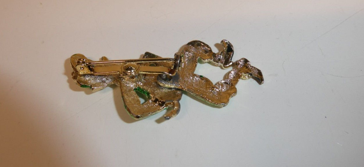 VTG Enamel Rhinestones Movable Leprechaun Shillelagh Articulated Brooch Pin