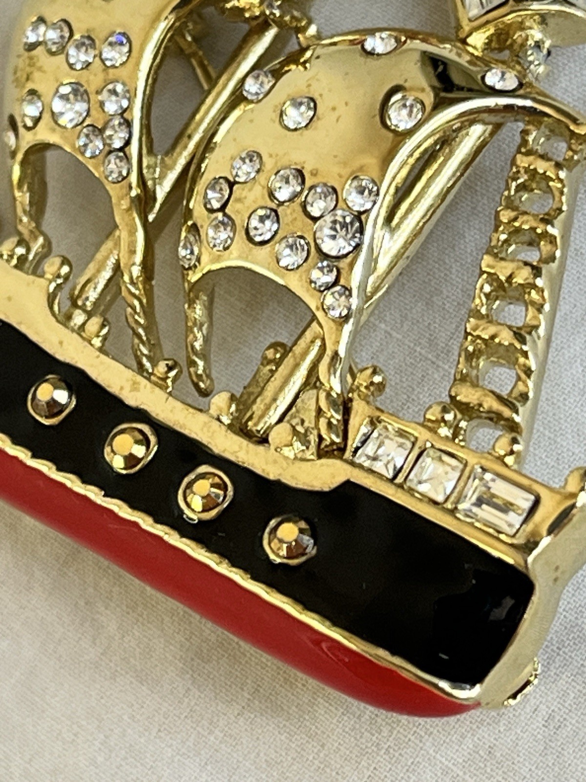 Vintage Clipper Ship Brooch by St John Enamel and Rhinestones Nautical Style