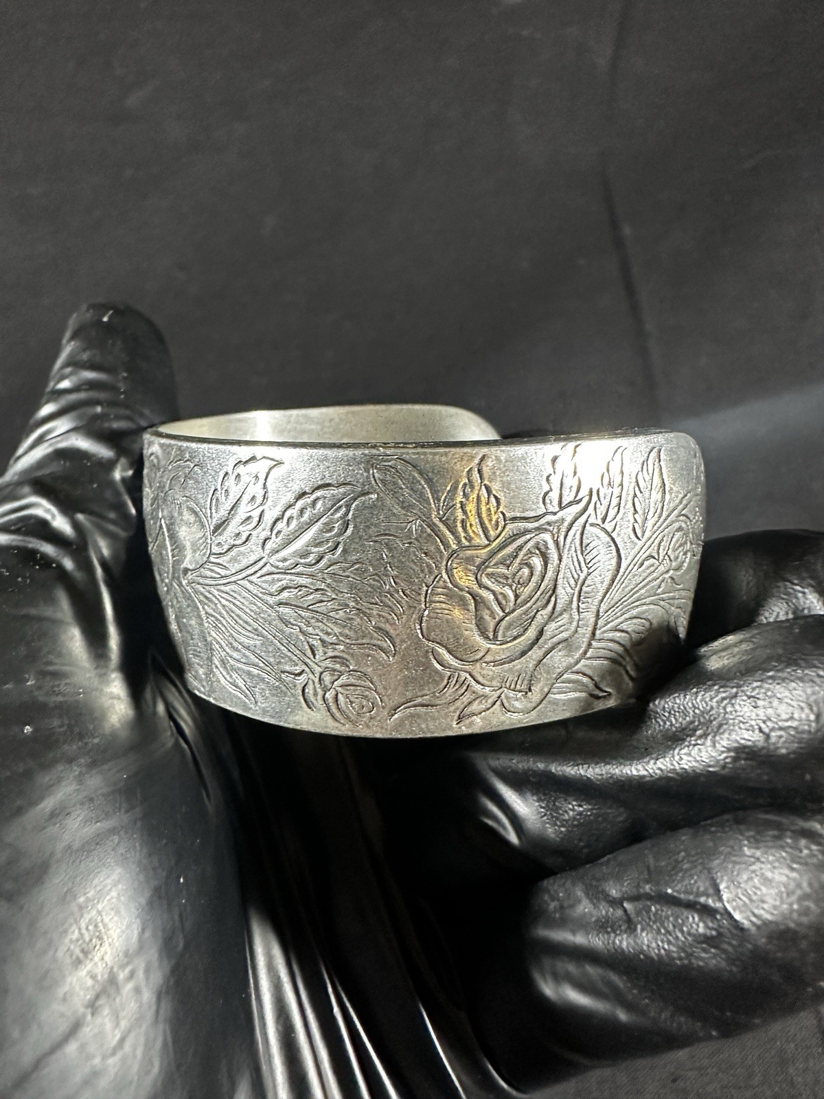 Salisbury Pewter June Rose Flower Of The Month Cuff Bracelet Signed Vintage