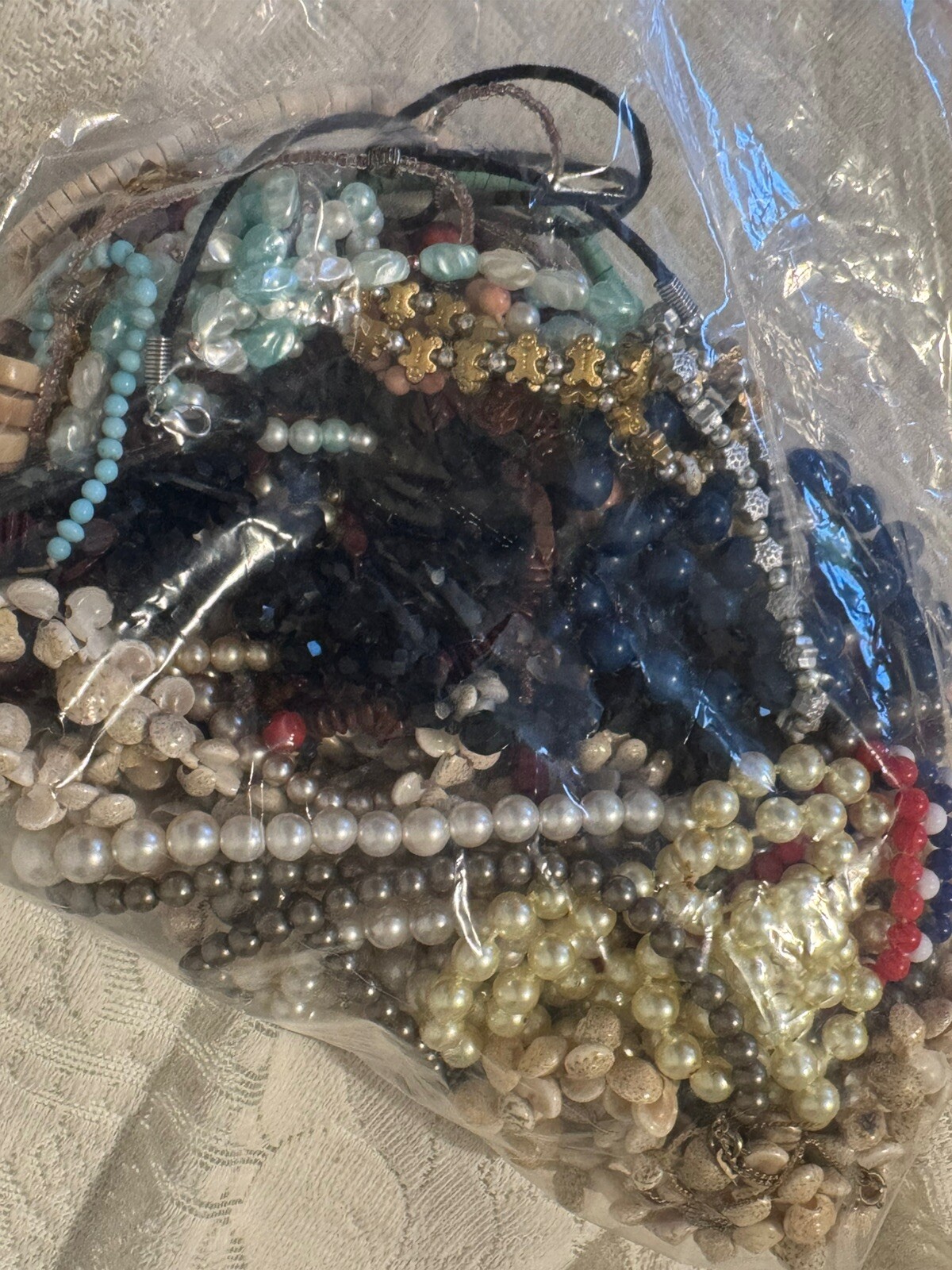 Vtg Junk Jewelry Lot- Most Wearable Beads, Shells, Different Beaded Materials