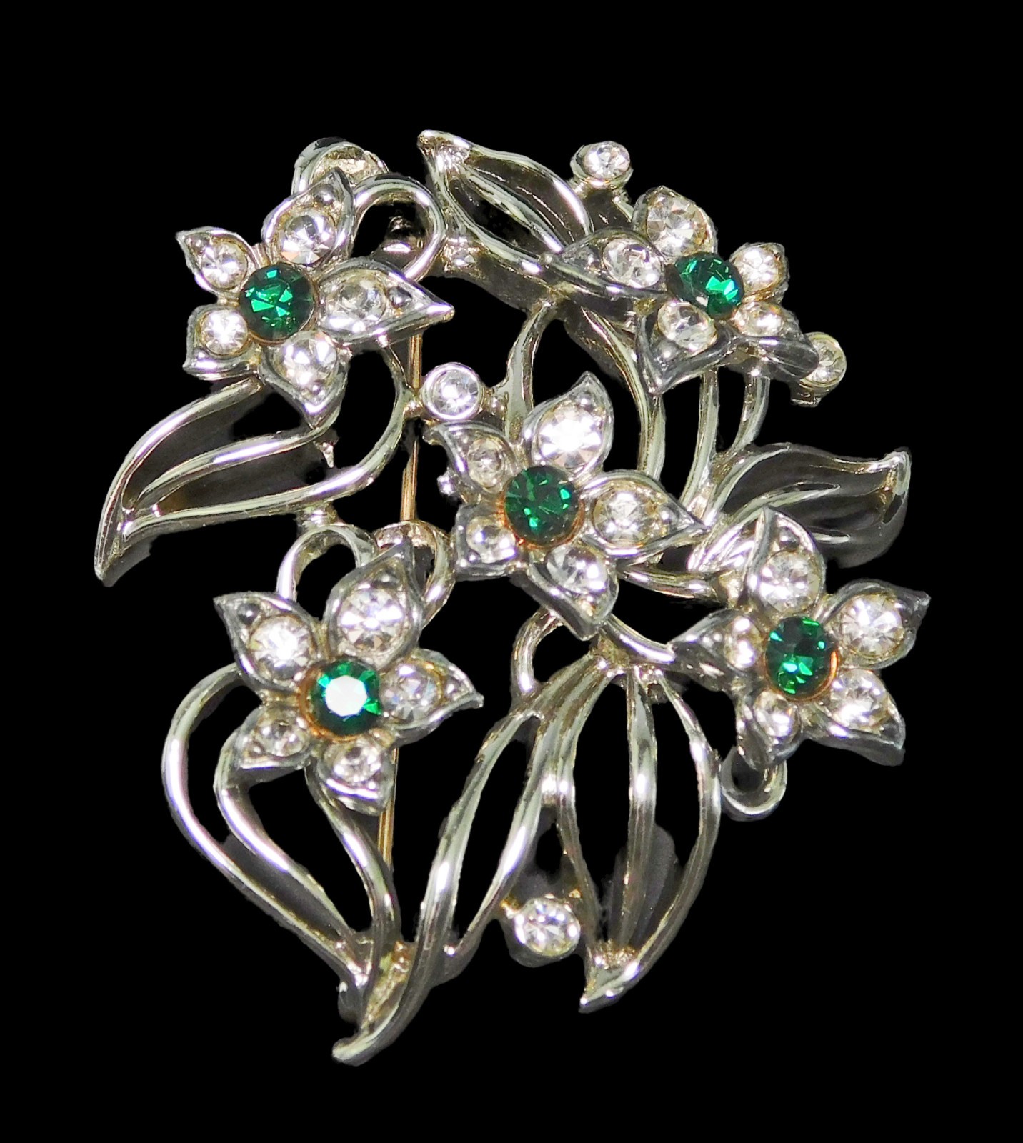 Vintage Kramer Emerald & Crystal Rhinestone Brooch