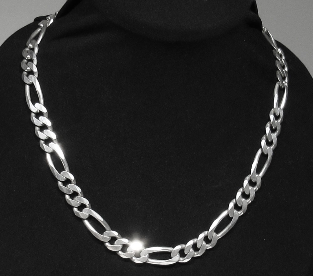 Large Vintage 11mm 82.7g 925 Sterling Silver Figaro Chain Mans Necklace 21″