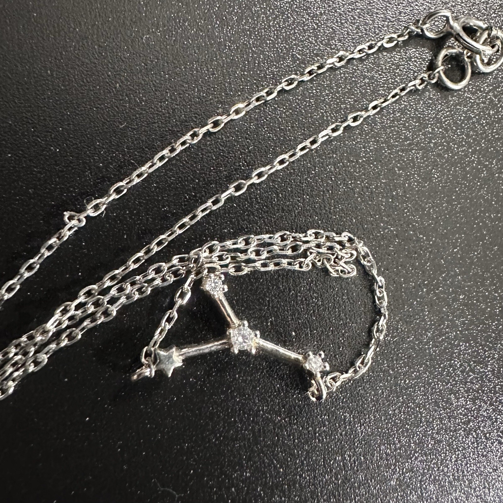 ESTATE STERLING SILVER & WHITE STONE STATION STAR CONSTELLATION NECKLACE 16”