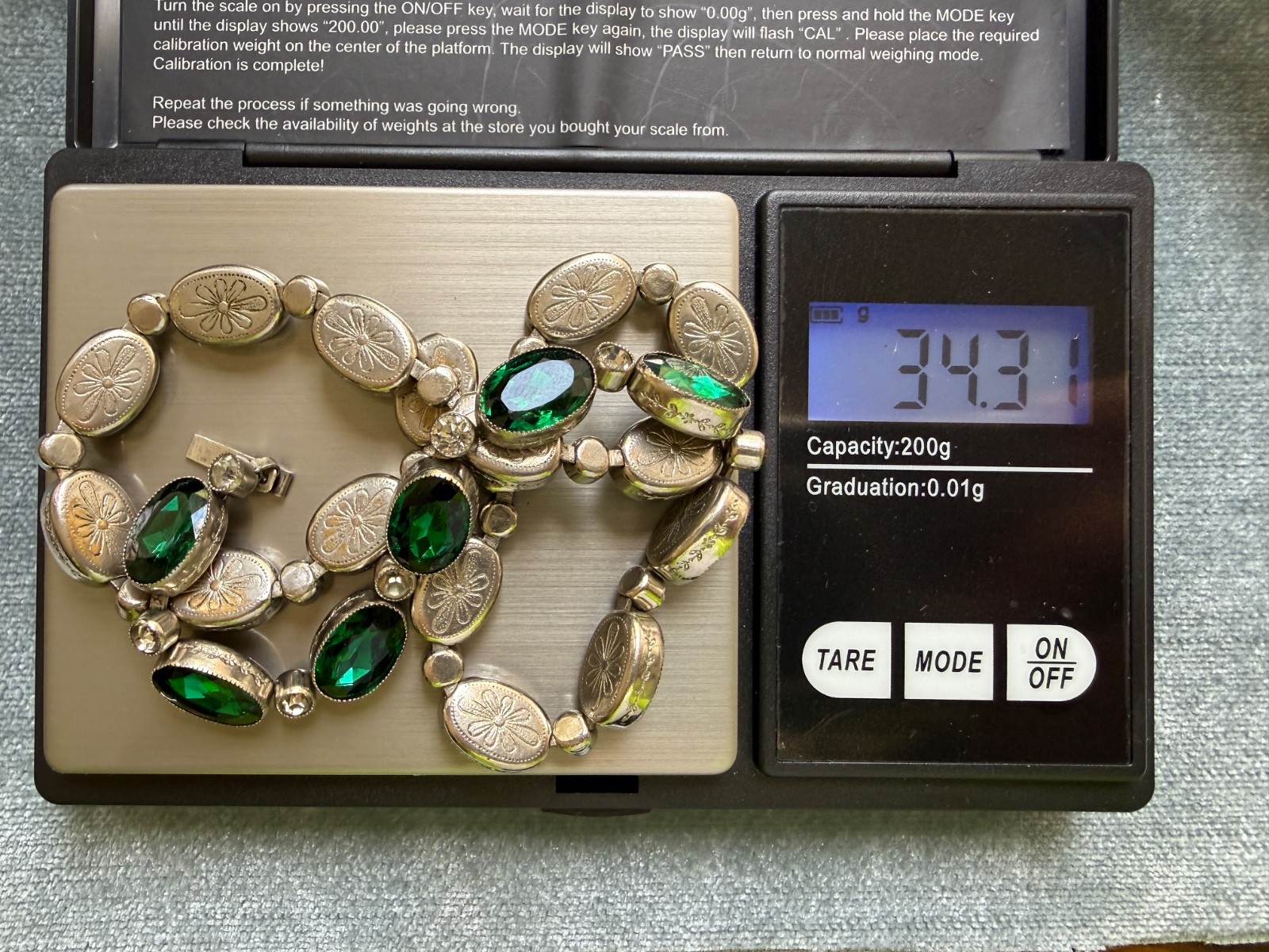 Very Nice Deco/Edwardian Emerald Paste Riviere – Silver Tone/Closed Back