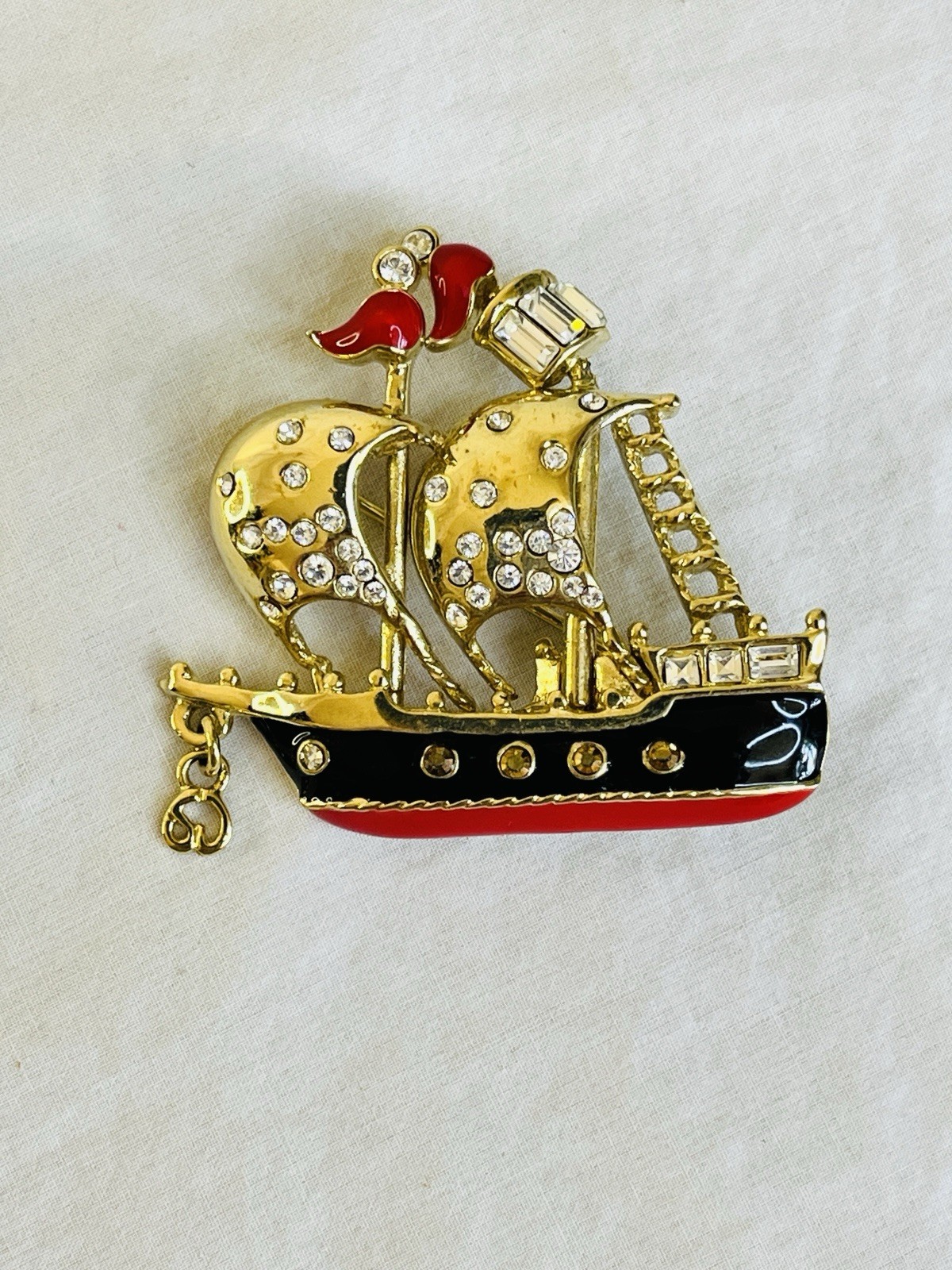 Vintage Clipper Ship Brooch by St John Enamel and Rhinestones Nautical Style