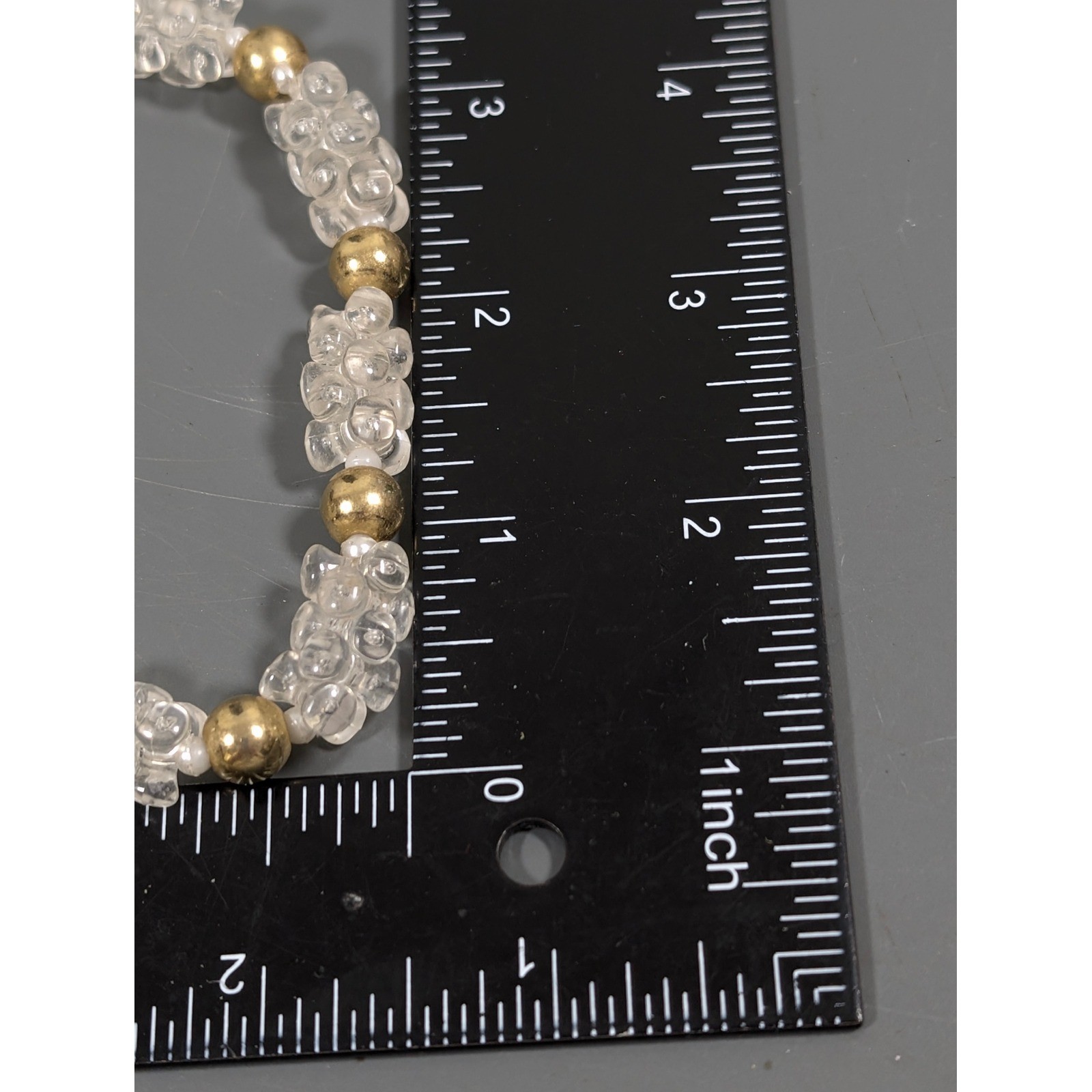 Vintage Lucite Popcorn Bead Necklace Clear Gold Tone Long 36″
