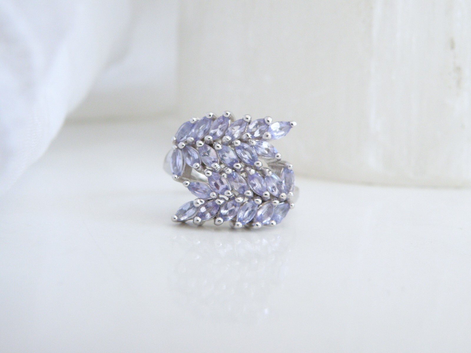 Sterling Silver 925 Natural Heated Tanzanite Leaf Vine Wrap Pinky Ring Size 6.5