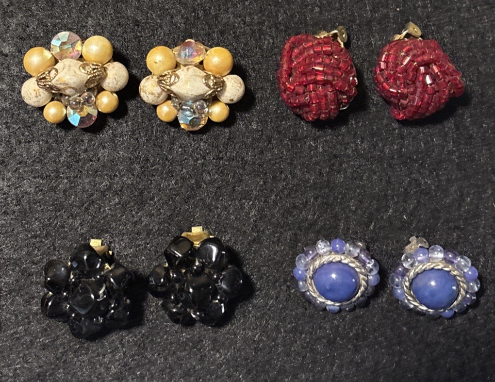 Vintage 1950s- 1980s Earrings Lot Colorful Beaded 16 Complete Pairs Wear Resell