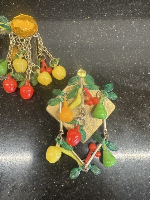 Lot of 2 Vintage MCM 1950’s Retro Kitschy Plastic Fruit Salad Pin Brooches