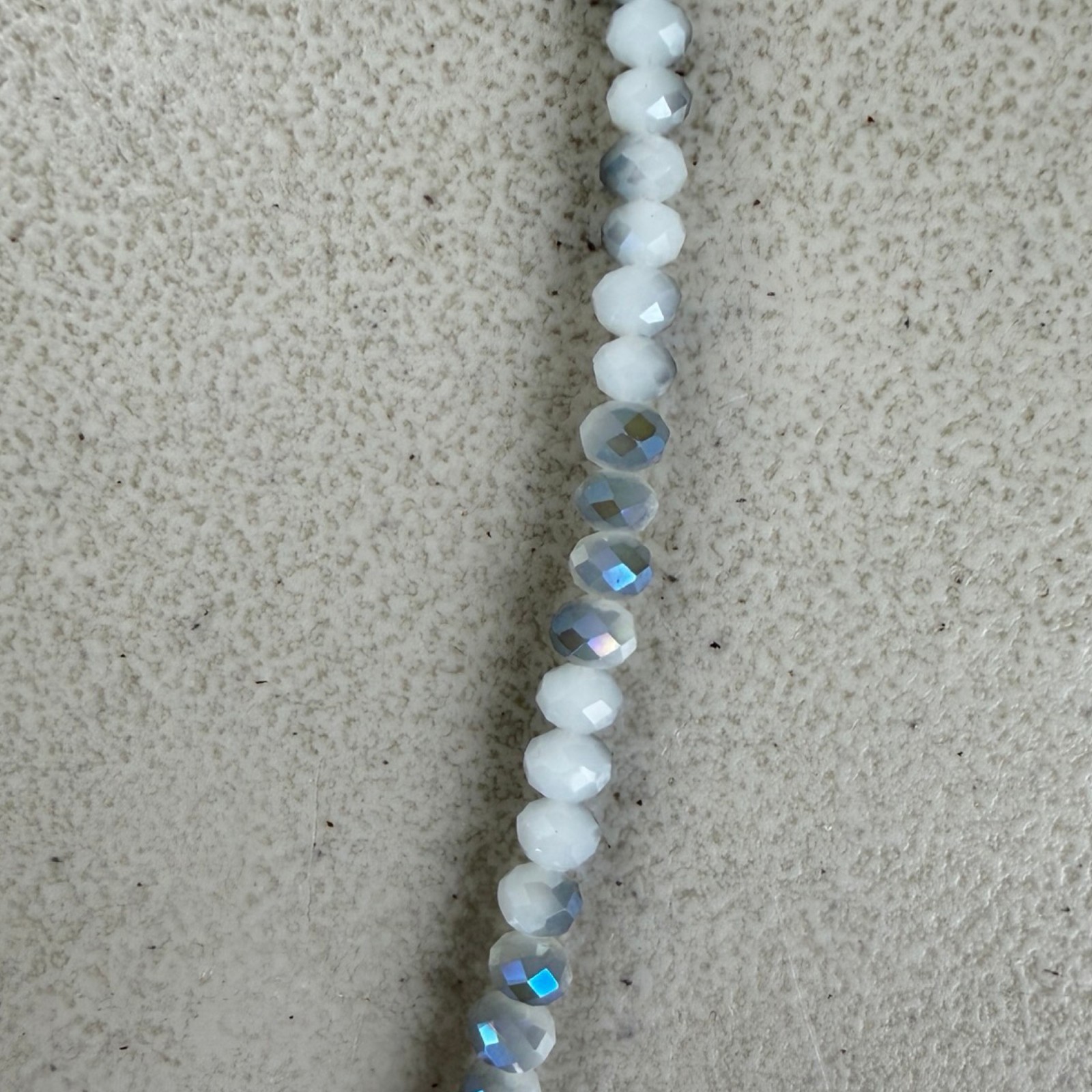 Vintage AB Faceted Crystals Necklace 90s Beaded Tassel Flapper White/Blue-Gray