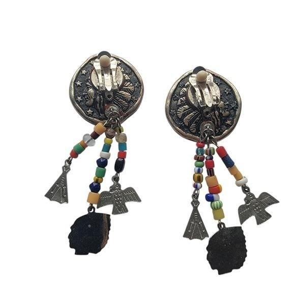Vintage Silver and Multicolor Beaded Earrings Clip Ons