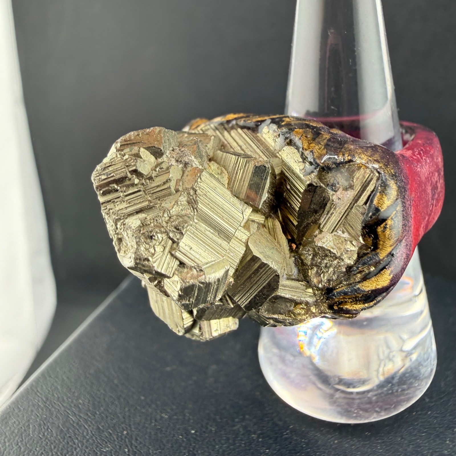 Vintage Pyrite Crystal Cluster Ring Acrylic Size 7