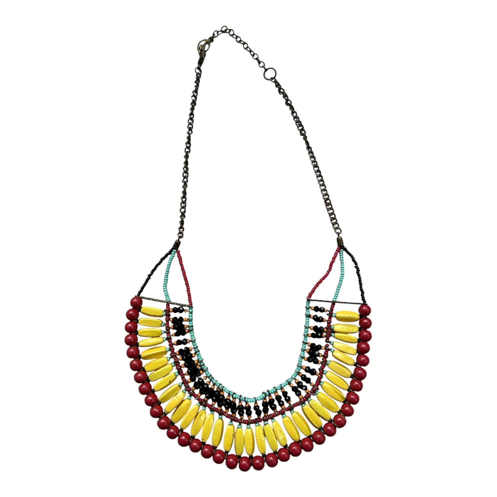 Vintage Tribal Statement Necklace Multicolor Beaded Bib Boho Ethnic Choker
