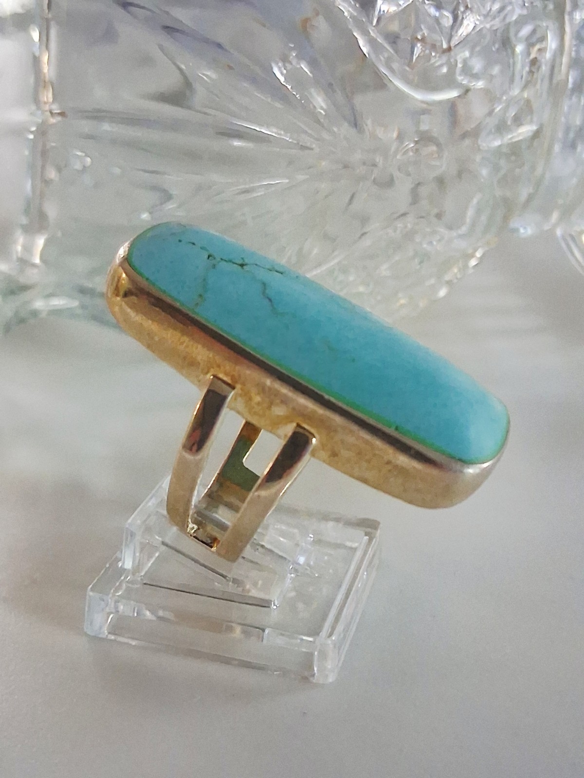 ATI Annika Witt Mexico Turquoise Large Statement Ring Size 8.75 Sterling Silver