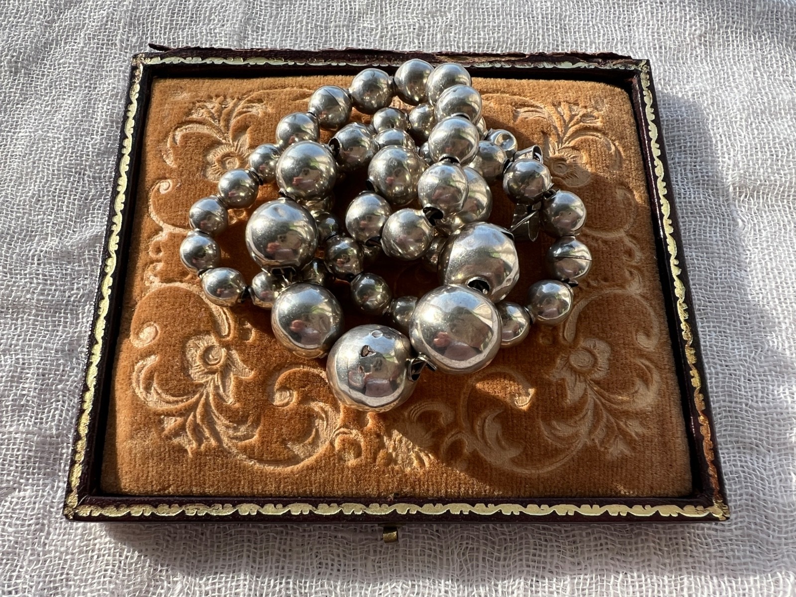 Vintage Iguala Mexico Sterling Silver Graduated Bead Necklace 925 ASA 16.5″