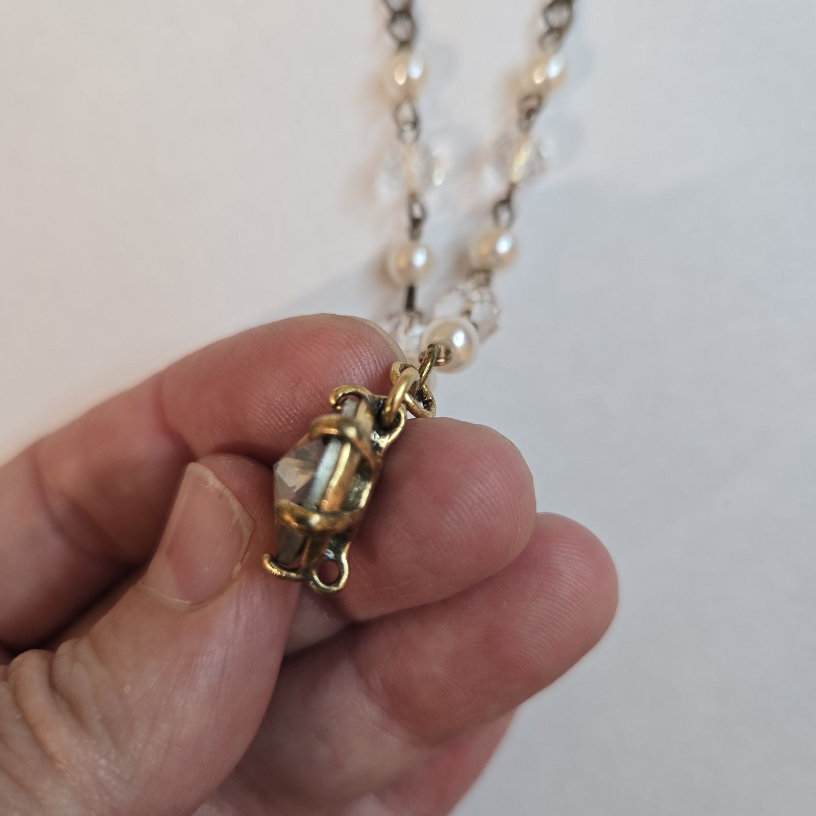 Crystal Rosary Chain Necklace Brass Tone Victorian Rhinestone McBling Y2k 8