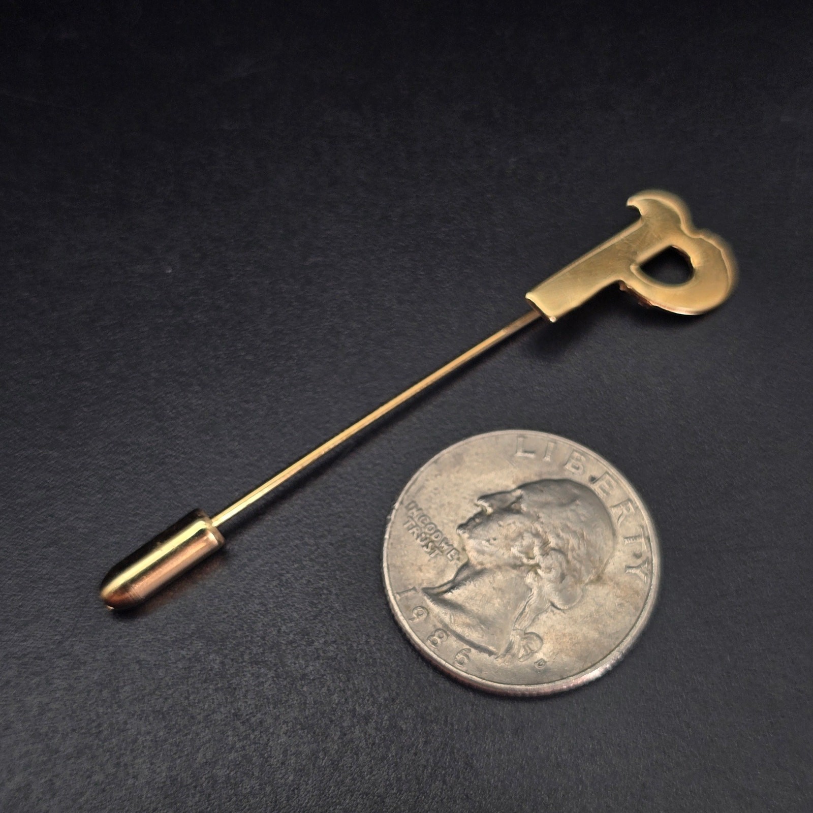 Vintage Gold Tone Letter P Initial Stick Pin Timeless Classic New Old Stock