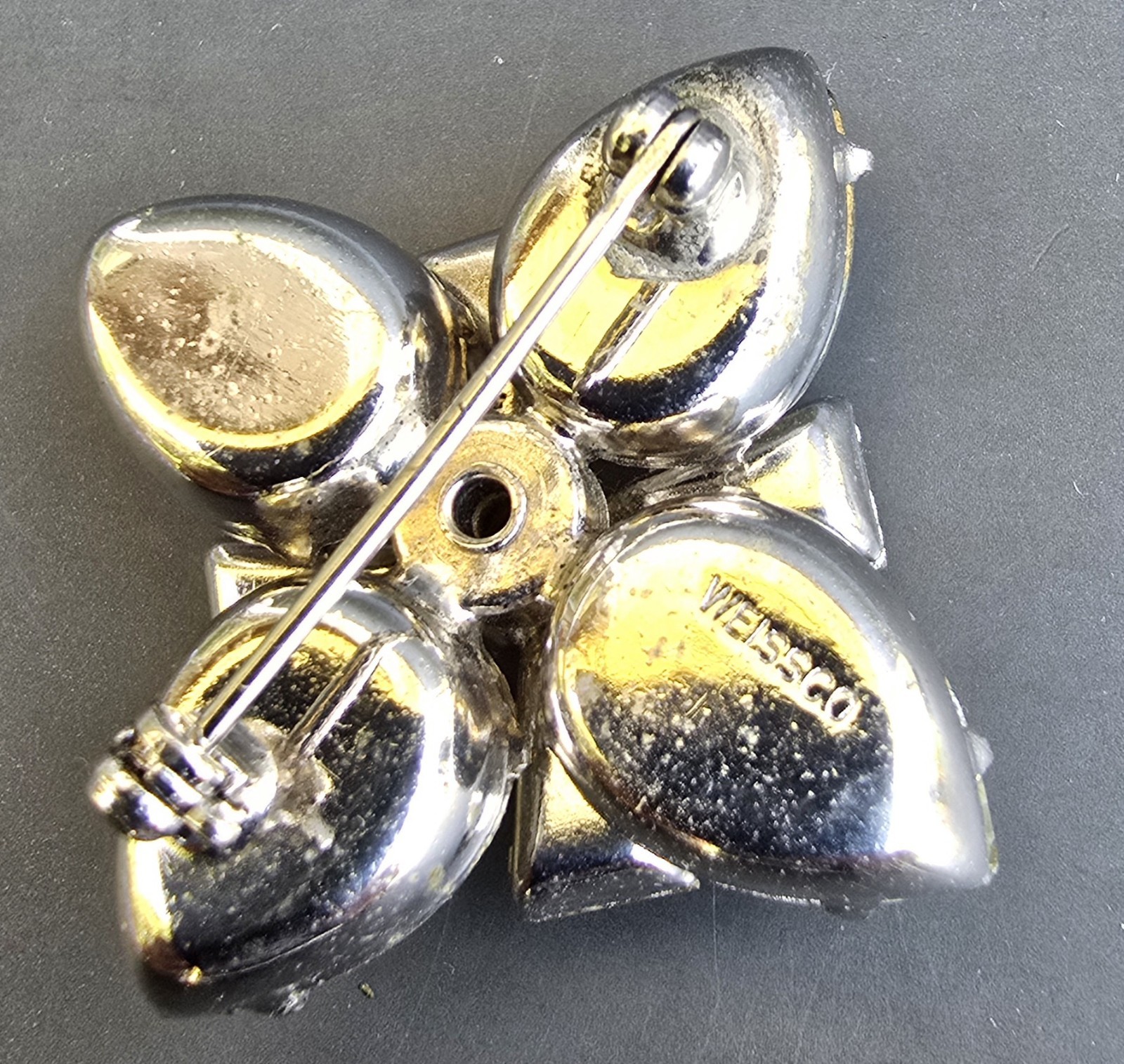 Vintage Weiss Clear Rhinestone Brooch Signed Large Stones