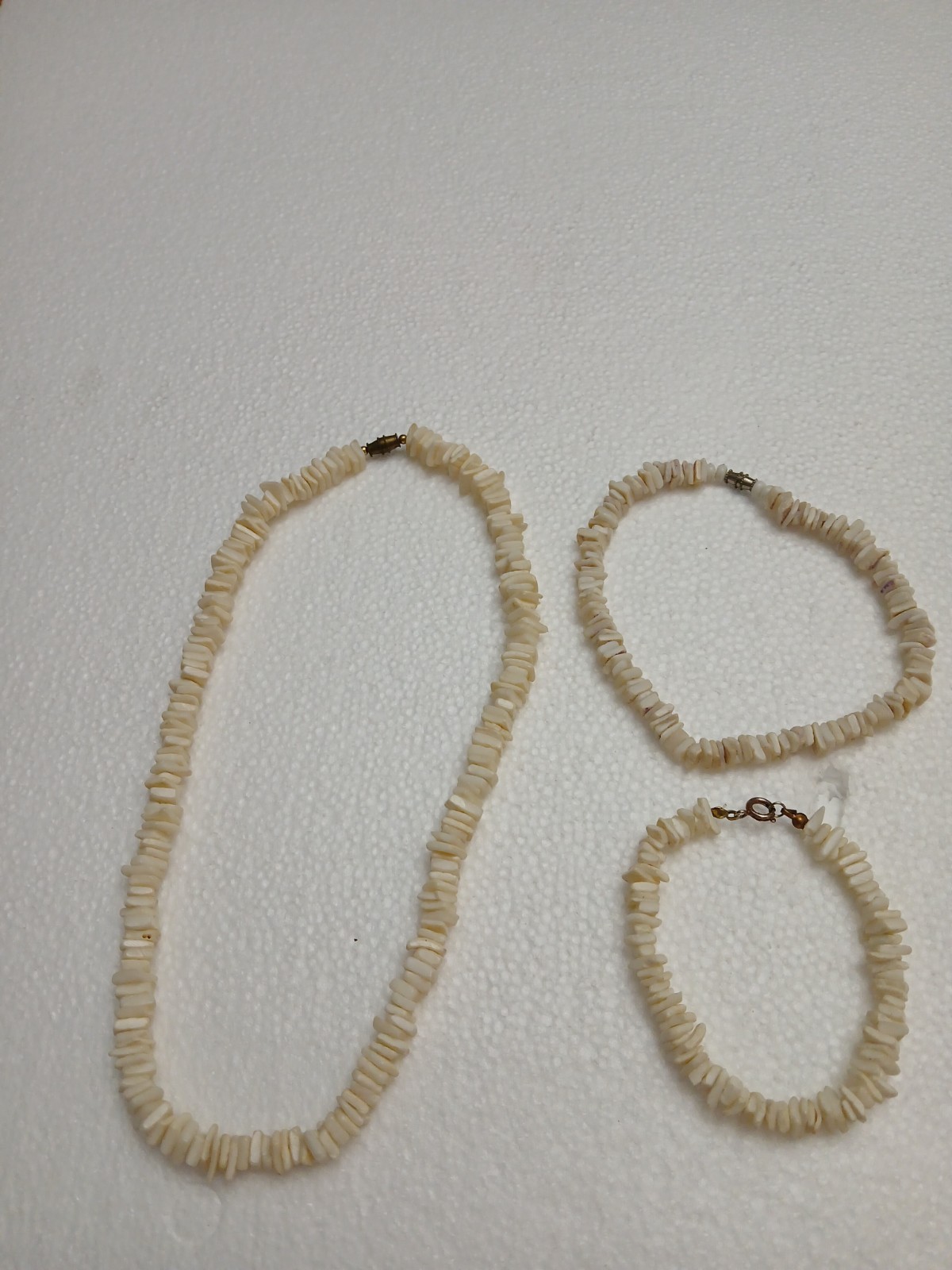 Puka Shell Chips Necklace 3 Pc Statement Necklace, Wrist & Ankle Bracelets