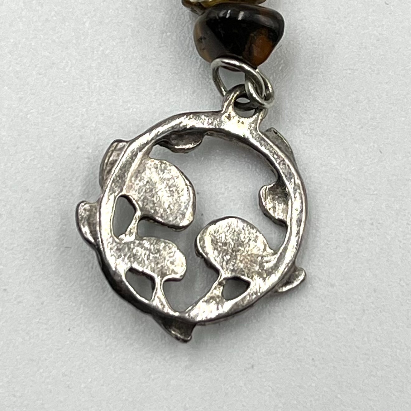 VTG Retro Boho Tigers Eye Mushroom Pendant Black Cord Necklace Earthy Goblincore