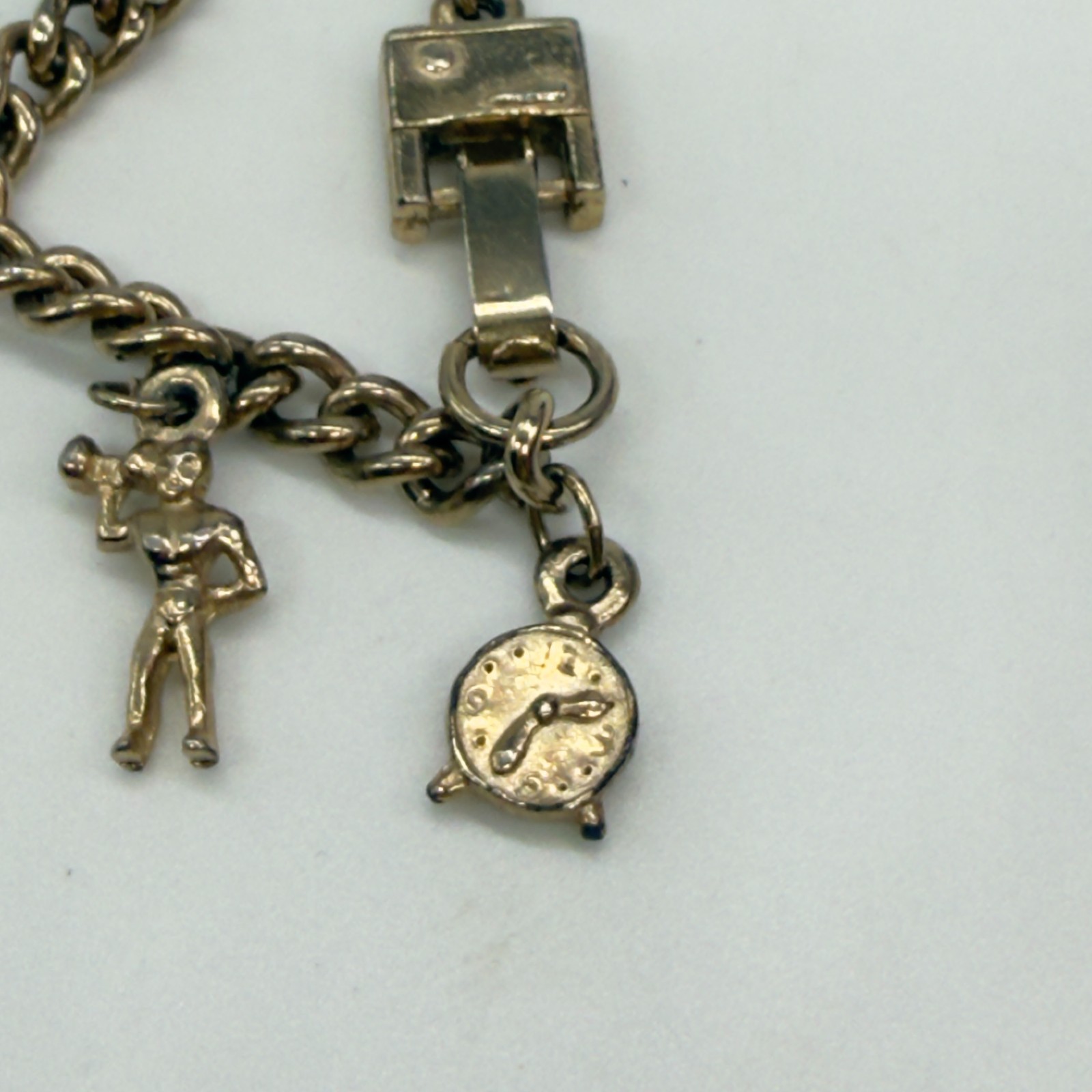 Vintage Jewelry Lot 2 Charm Bracelets Gold Tone Rhinestones Buildings Piano