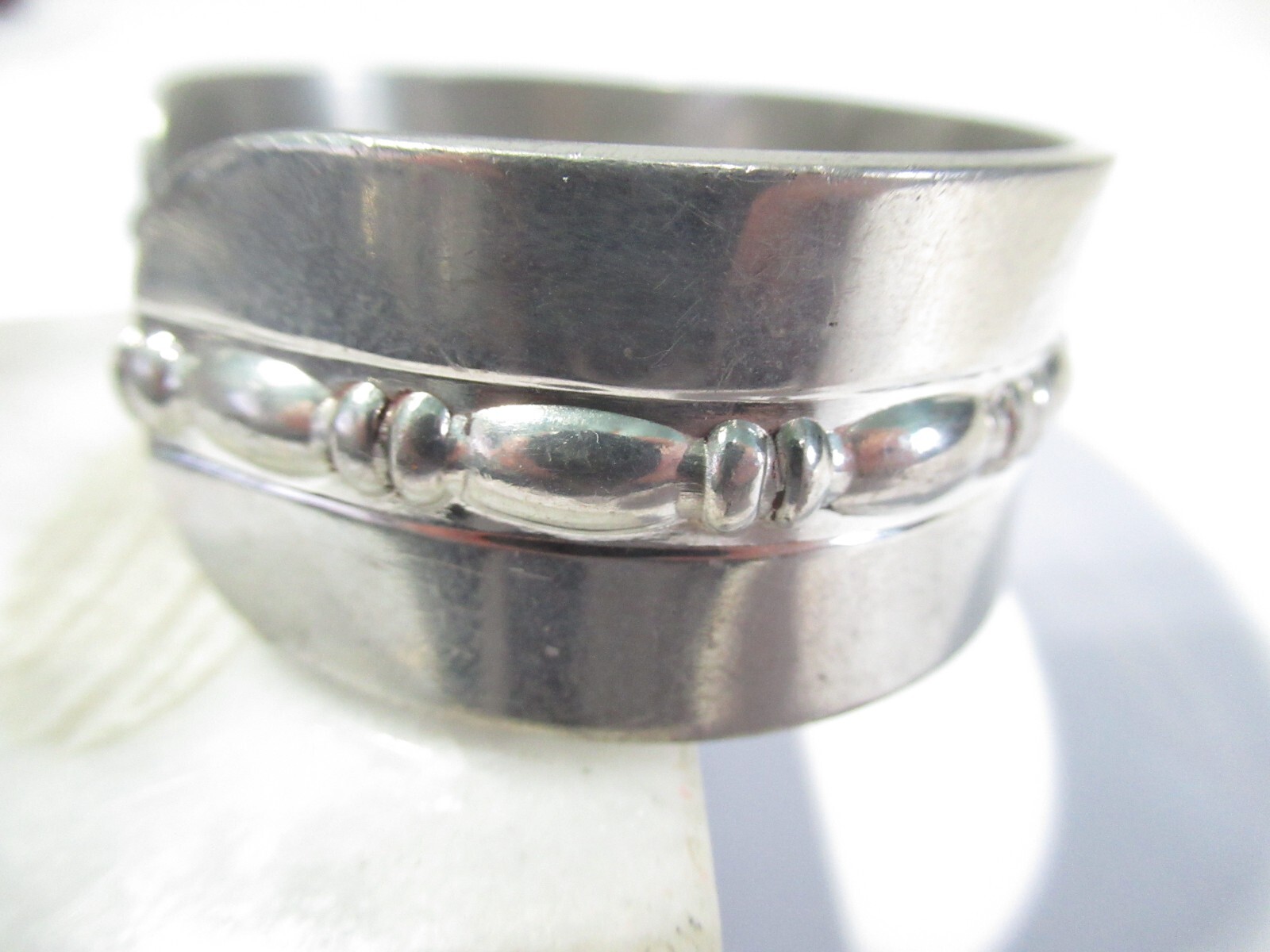 Mens or Large Size Cuff Bracelet Silver Tone Signed Garden Pewter
