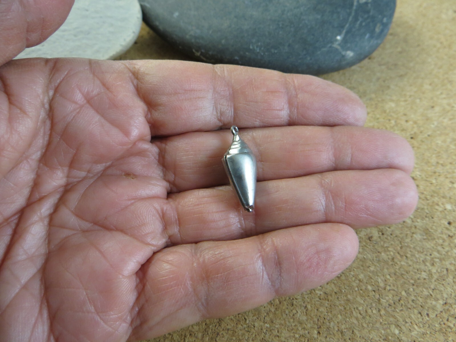 Vintage 3D Puffy Cone Sea Shell Snail Silver-tone 1″ Charm Pendant #837 A
