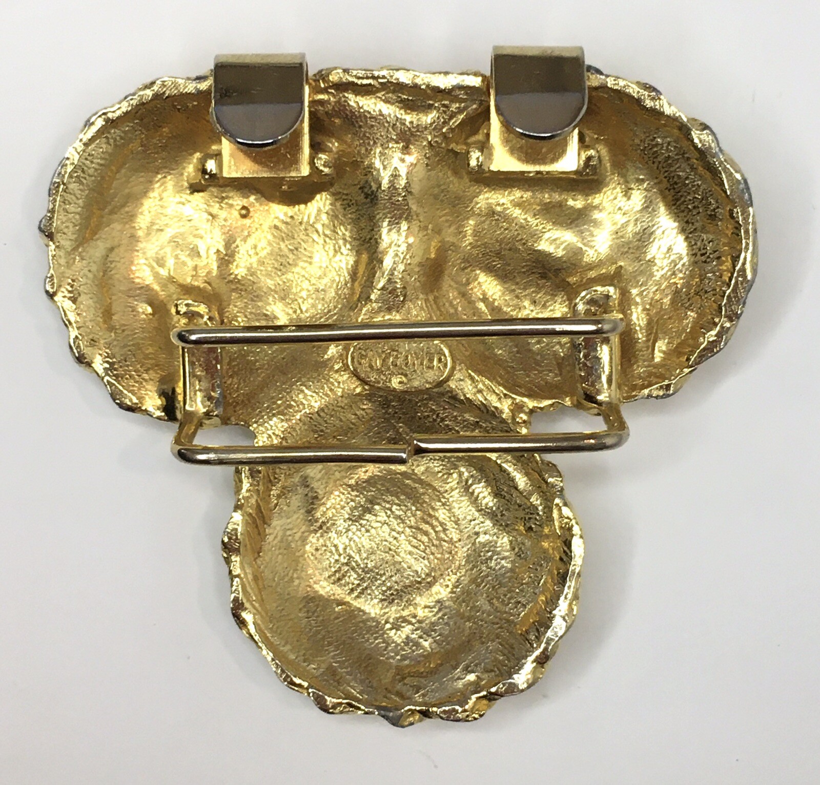 Gay Boyer Signed Scarf Clip Gold Tone Textured Vintage Accessory