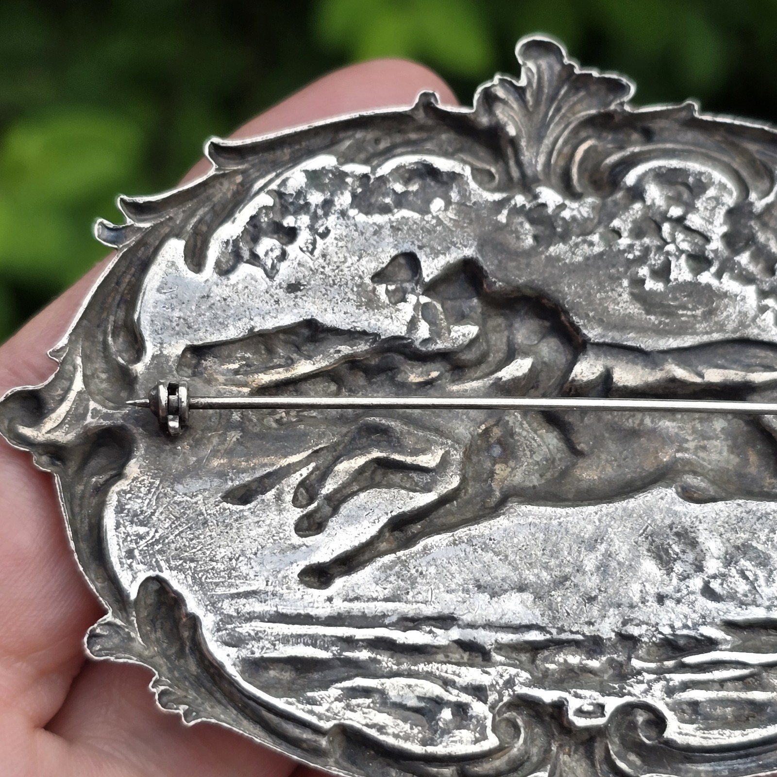Large Statement Piece Vintage Silver Brooch Horse Derby Race Equestrian Kentucky