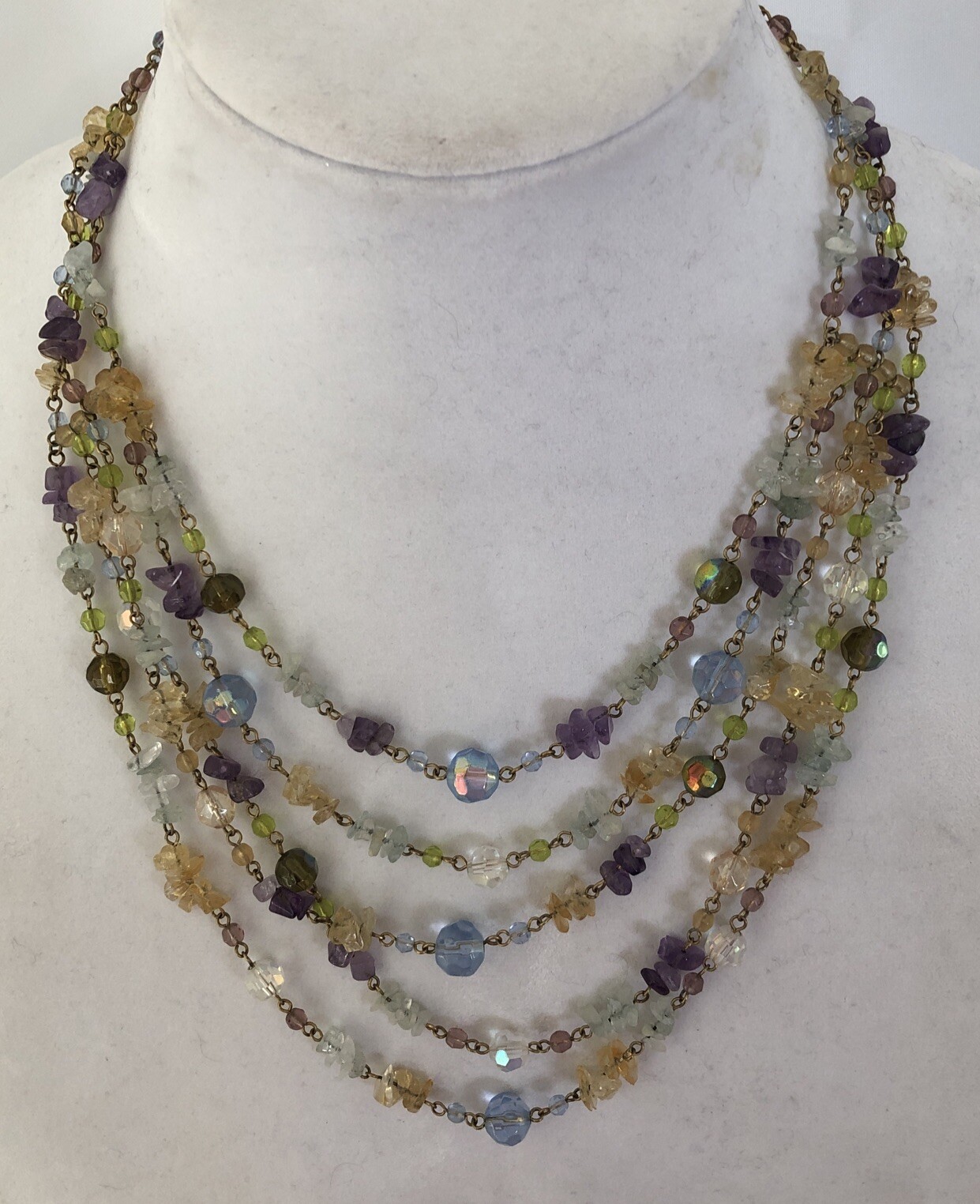 Joan Rivers Signed Multicolor Colorful Gemstones Cluster Necklace 19″  Gold Tone