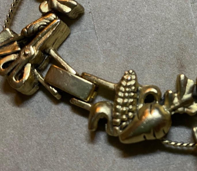 Charm Bracelet Gardener Veggie Lovers Gold Tone Double Strand Slider Vintage