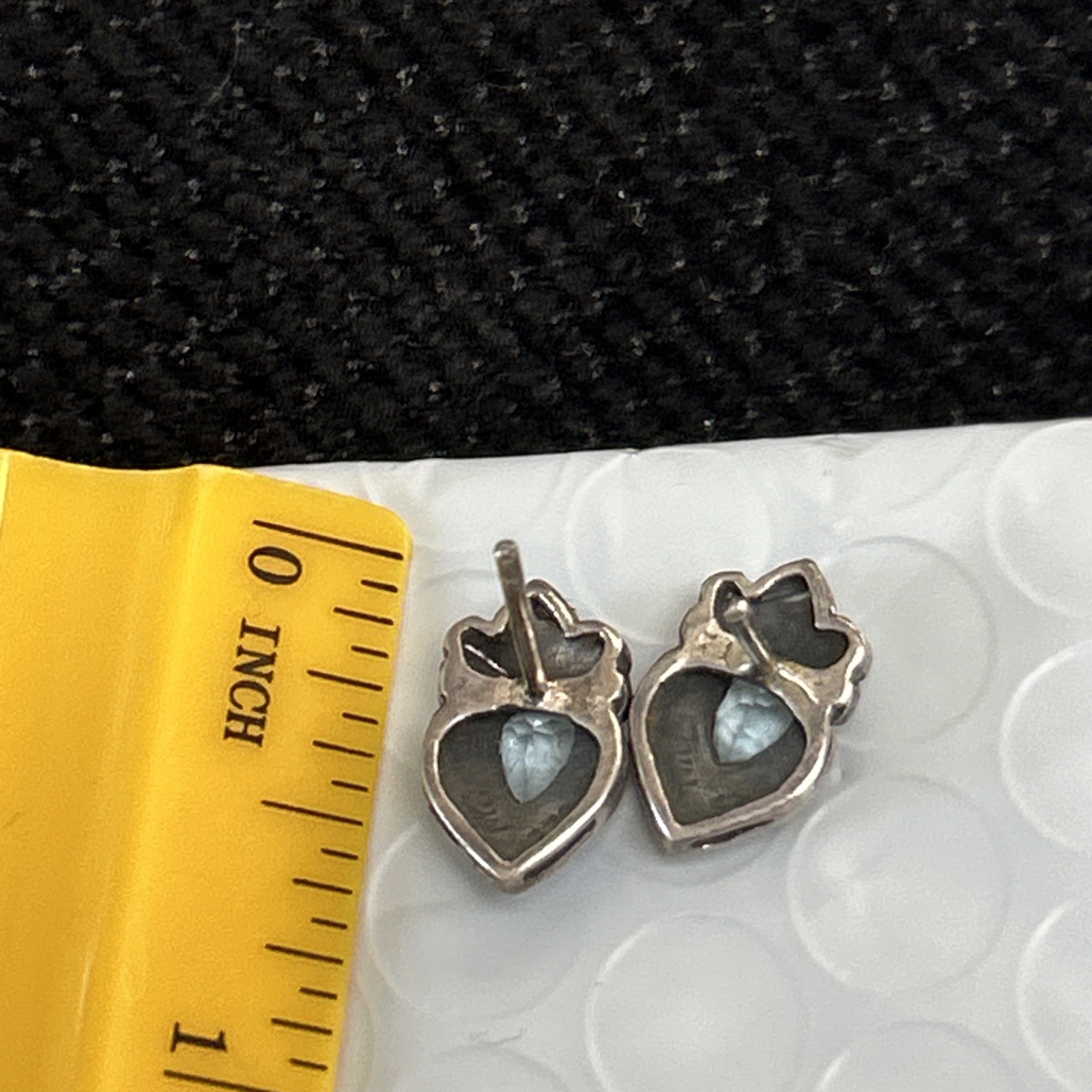 VTG CW Sterling Silver Marcasite Blue Topaz Stud Earrings 1/2” 3g