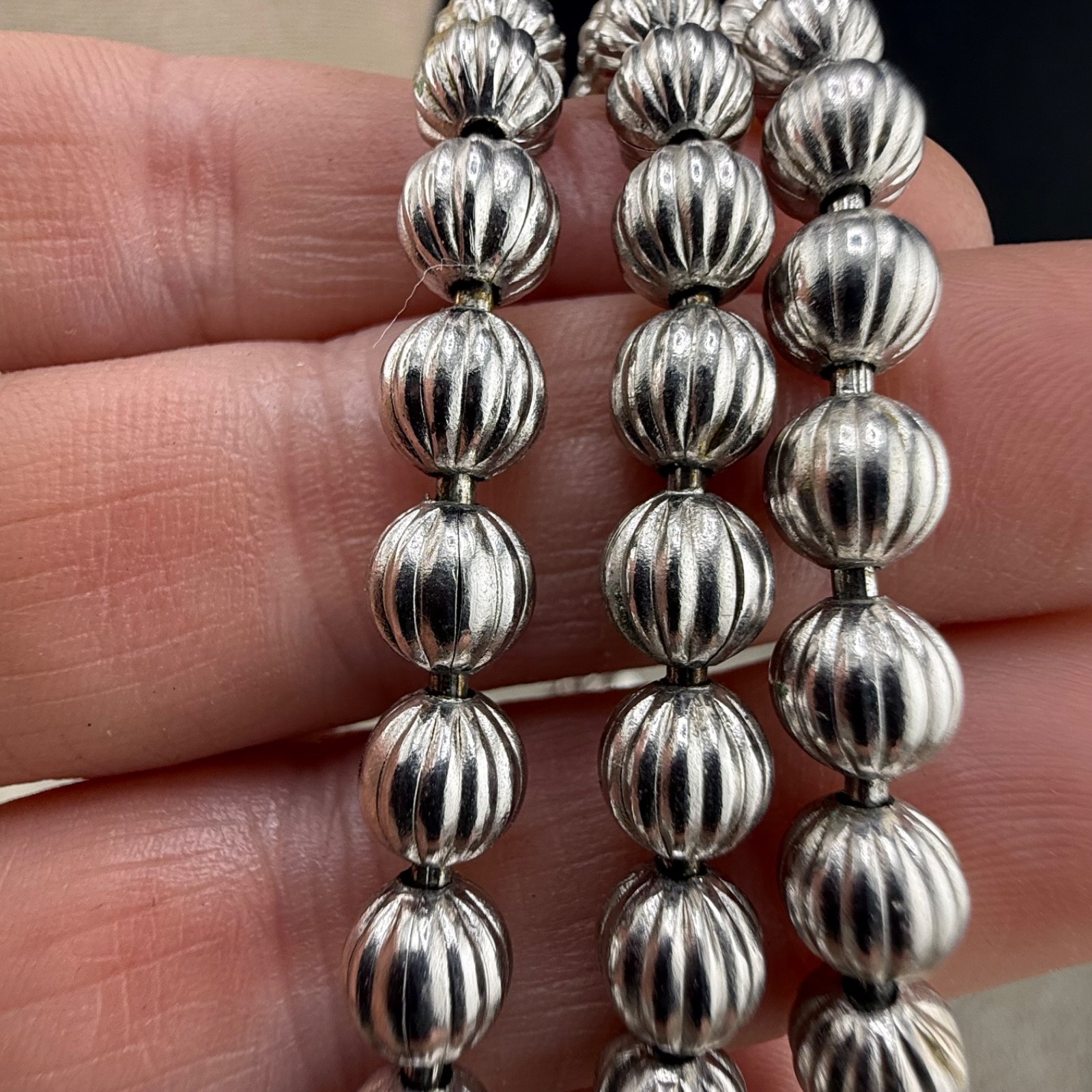 Vintage Metal Beaded Necklace Silver Tone Long Flapper Multi Wrap 60”