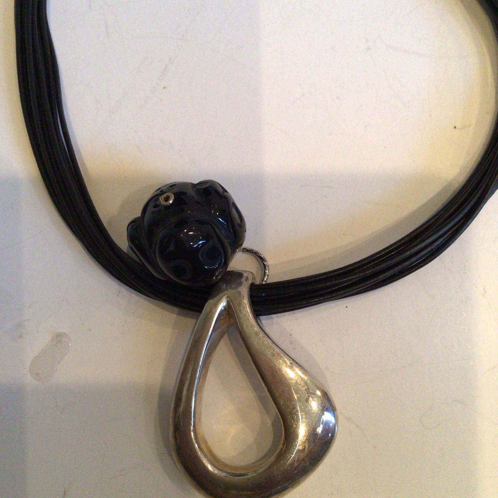SPECIAL SEBBAG VON MUSULIN NECKLACE STERLING PENDANTS HUGE BLACK CUT BEAD LOVELY