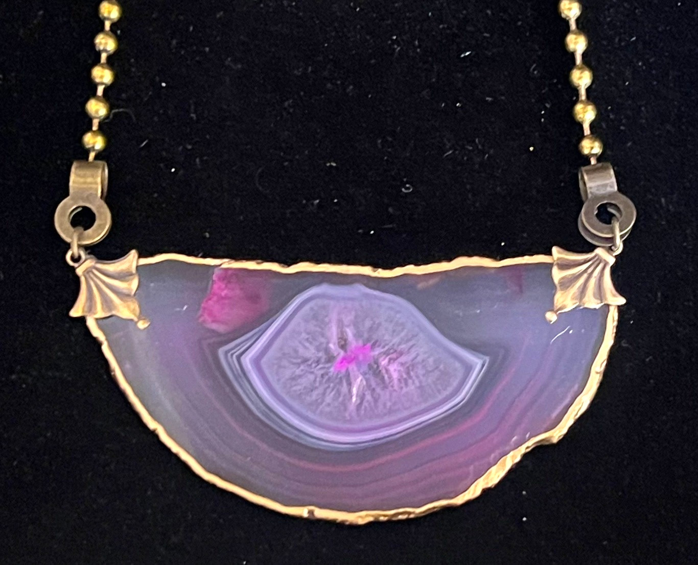 Artisan Necklace Huge Pink Fuchsia Slice Pendant