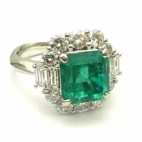 Art Deco 4Ct Asscher Lab Created Emerald Diamond 14K White Gold FN Wedding Ring