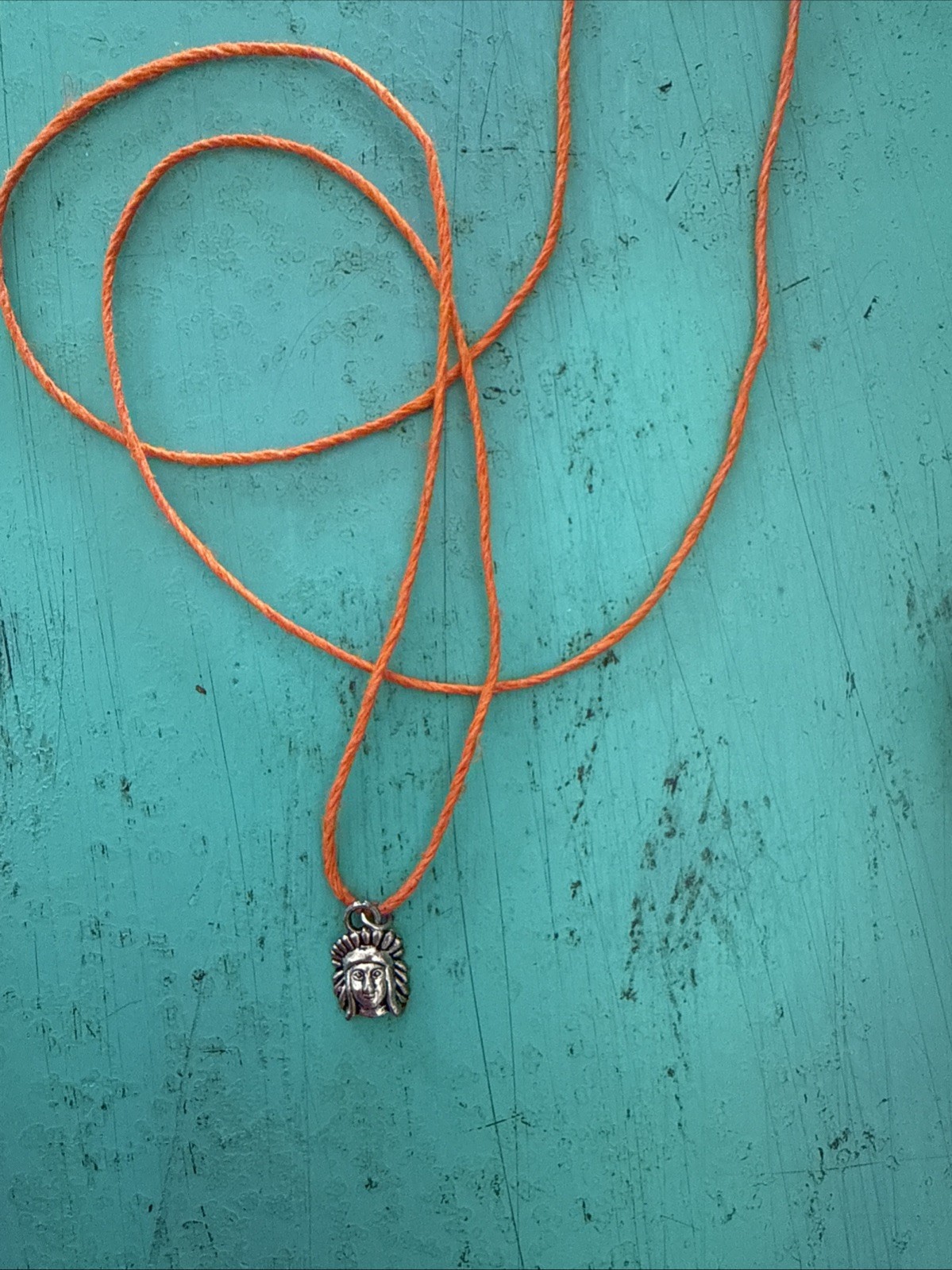 NATIVE AMERICAN INDIAN CHARM Dainty Necklace Hemp Cord Boho Tibetan Silver Tone