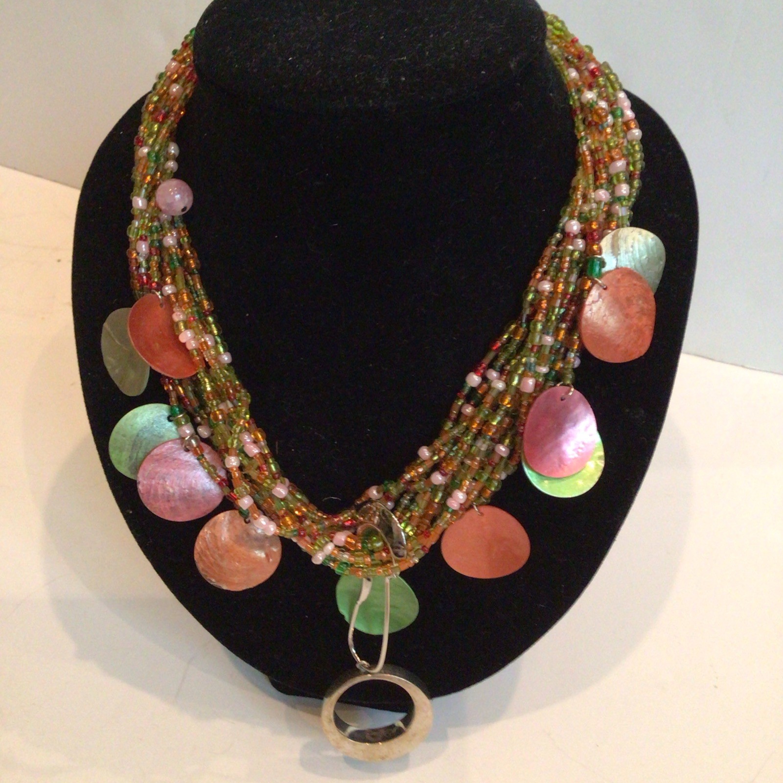 SPECIAL SEBBAG VON MUSULIN NECKLACE STERLING FLOWER W/GORGEOUS GLASS BEADS 20”