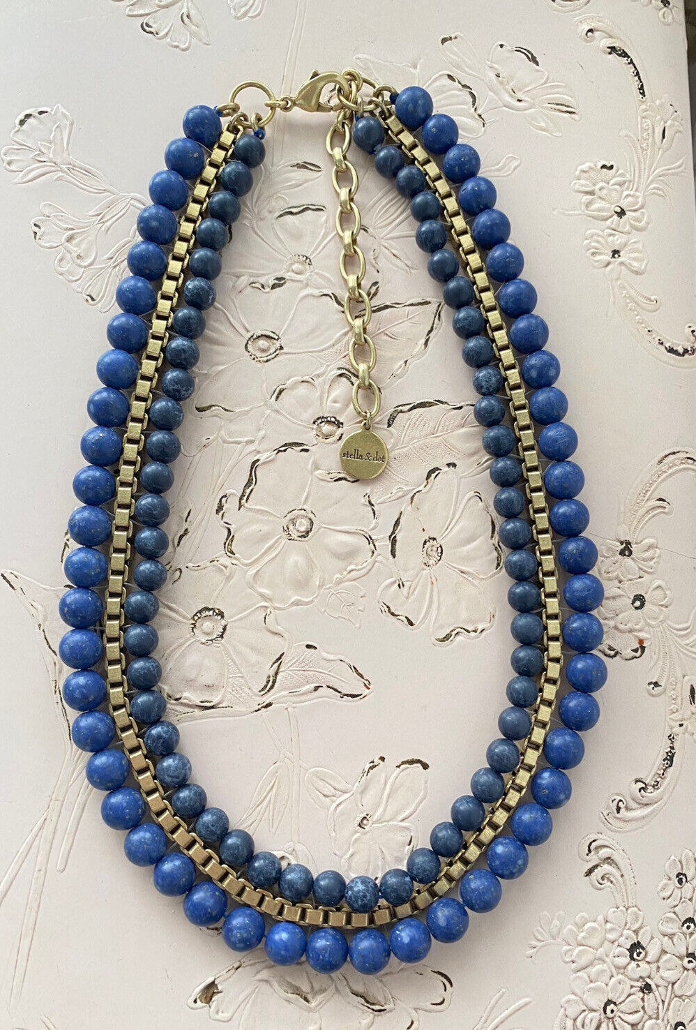 Stella & Dot Matte Dk Blue Color Beads with Gold Link – Approx 15″” NK90