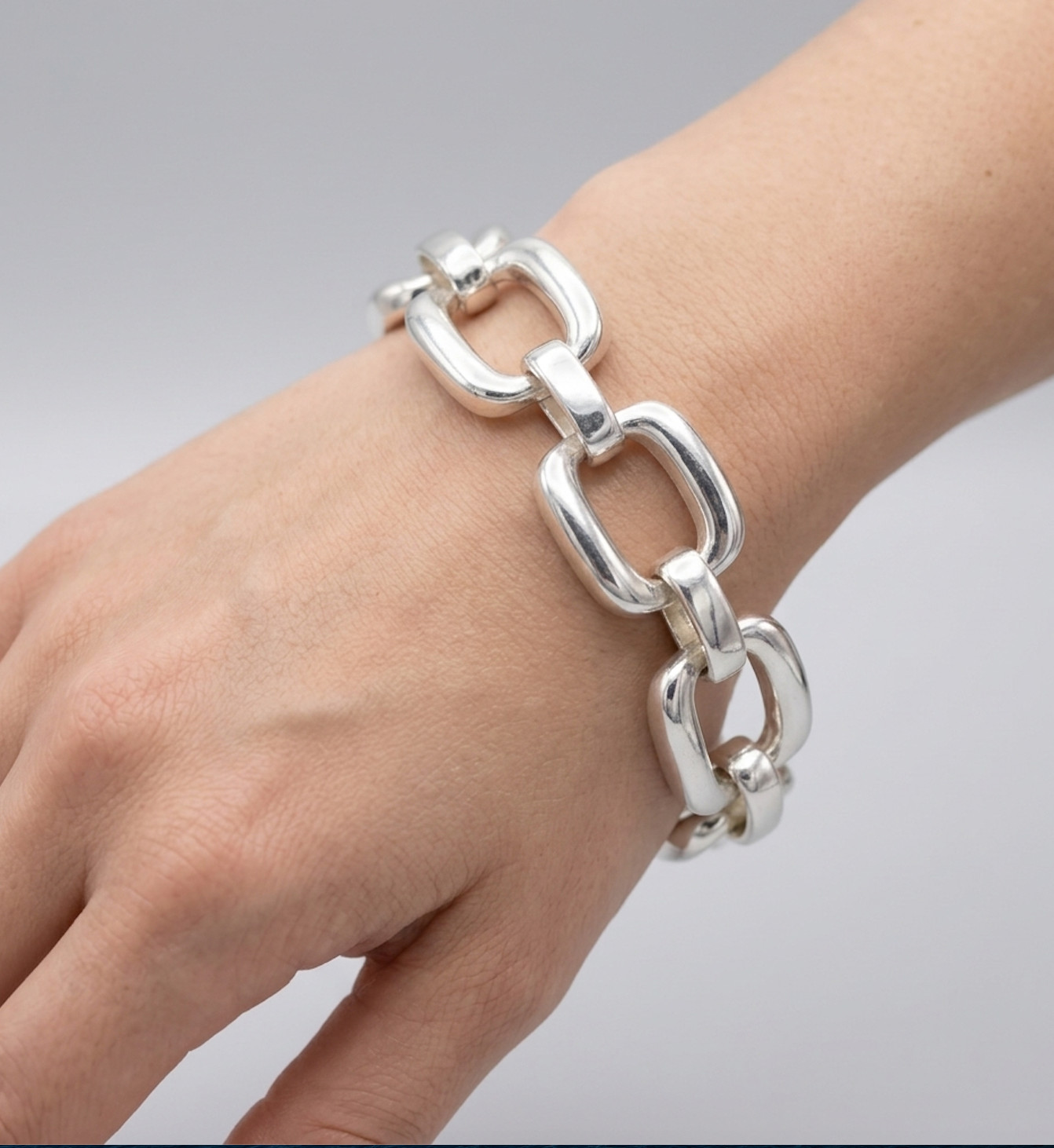 VTG Chunky Sterling Silver Geometric Link Bracelet 925 Heavy Modernist 44g
