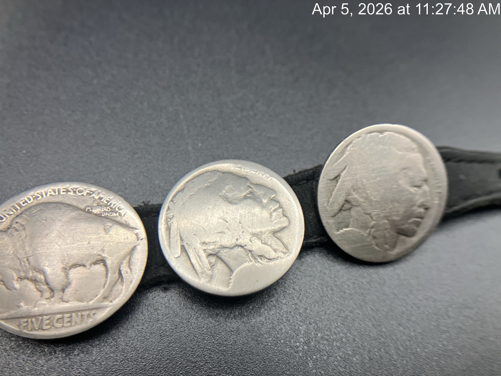 Vintage Leather Navajo Buffalo Nickel Coin Bracelet Native American Style
