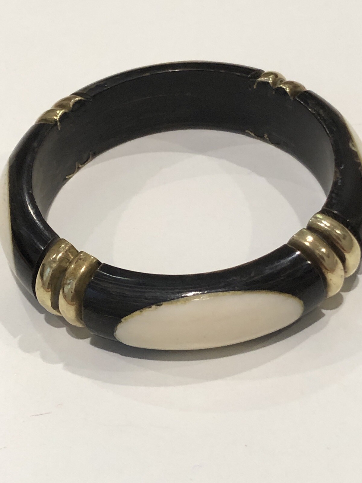 Vintage Bracelet Wood And Lucite And Brass 2.5 In By 1/2 In Estate Jewelry