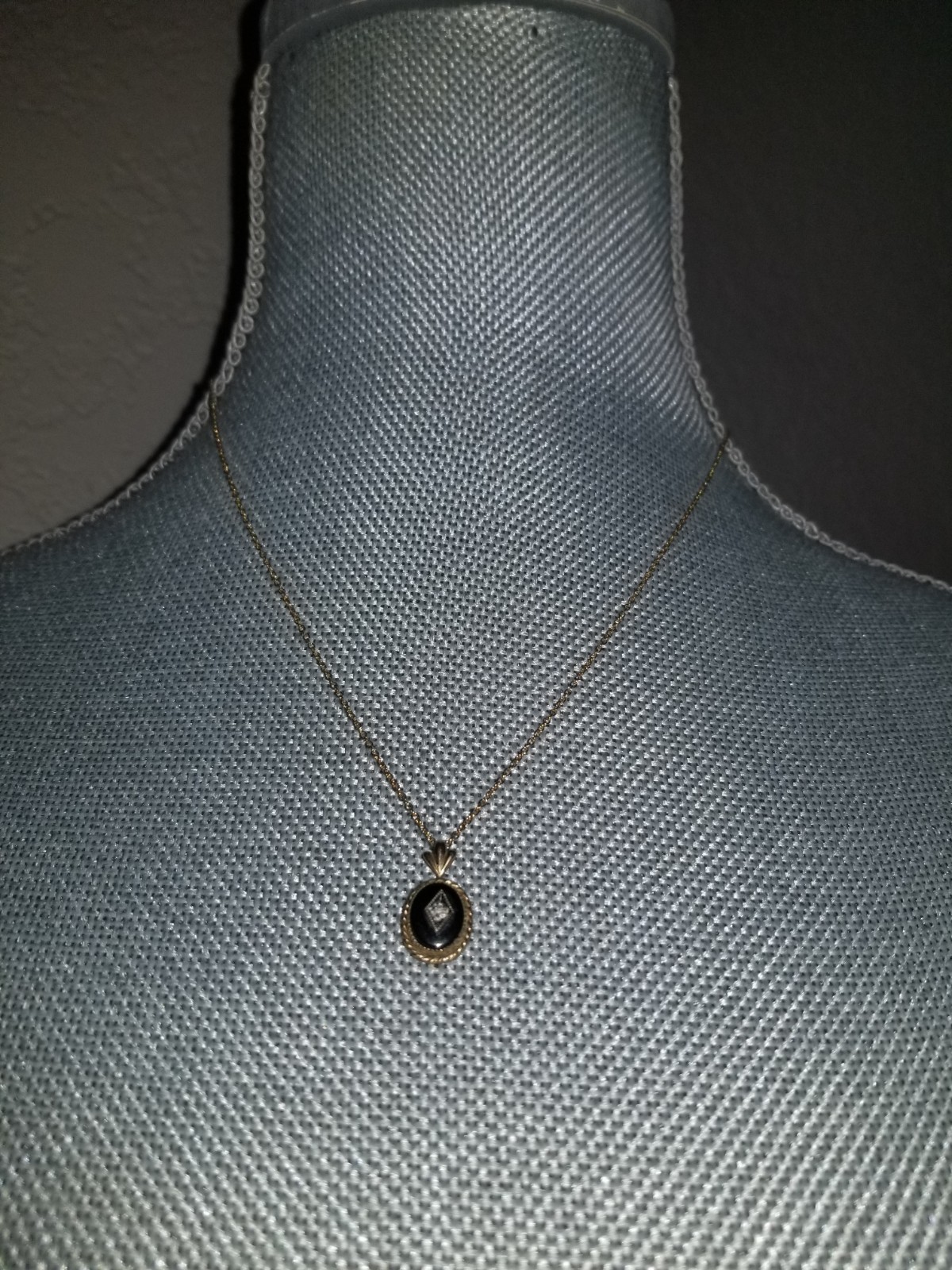 Antique Victorian Onyx And Diamond? Mourning 14k Gold Filled Pendant Necklace