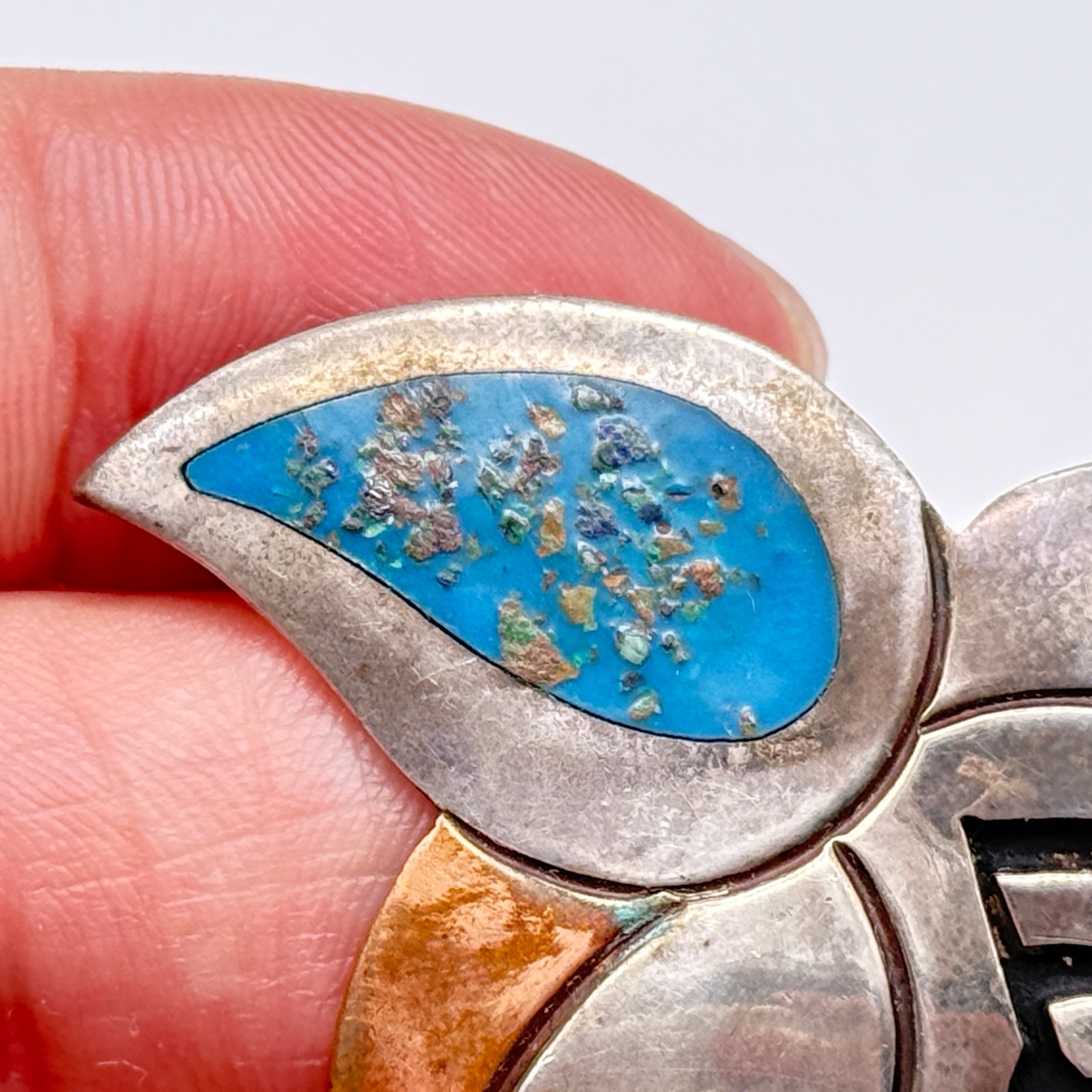 Vintage Modernist Mixed Metal Leaf Sterling Silver Pin Brooch